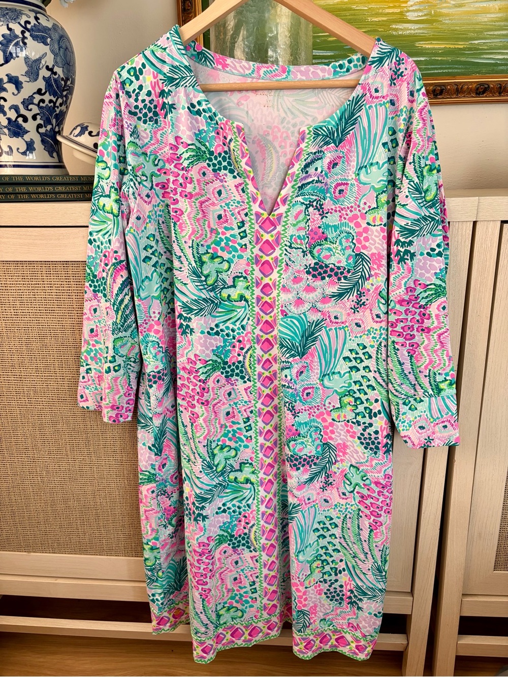 Lilly Pulitzer Pink & Green Printed V-Neck Swim Coverup Dress - Picture 2 of 6